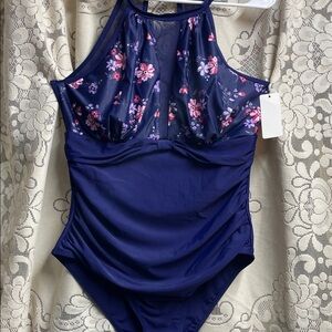 Holipick Floral Navy Women's One Piece Swimsuit X-Large NWT